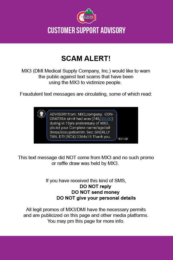 MX3 Advisory: Warning Against Text Scams